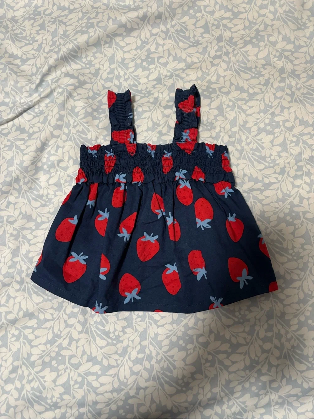 Navy Strawberry Print Smocked Sundress Top