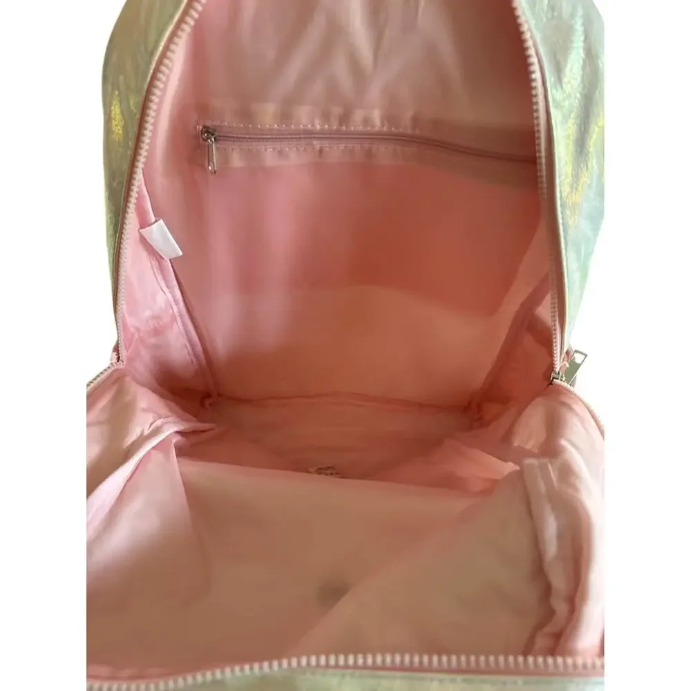 Girls Iridescent Pearl Pink Backpack Organizer Pouch School Travel NWT