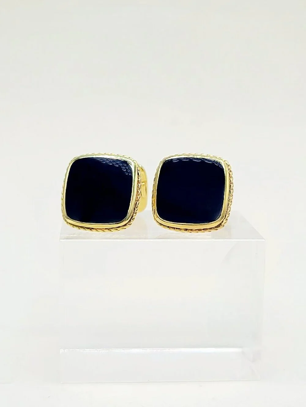 David Yurman Exotic Stone Cufflinks in Black Onyx in 18K Yellow Gold - RARE