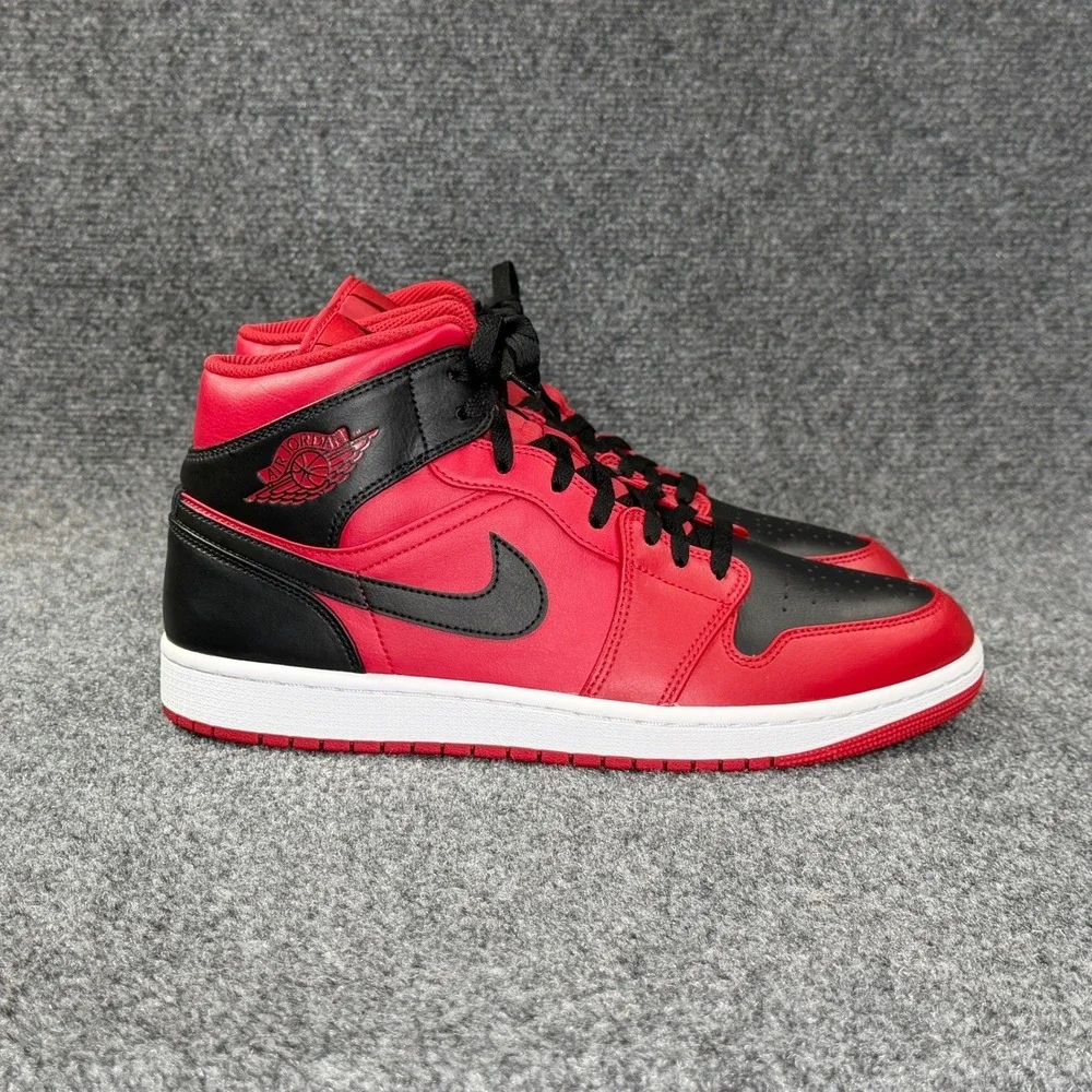 Jordan 1 Mid Reverse Bred Shoes Men's 11 Red Black Athletic Retro Sneakers