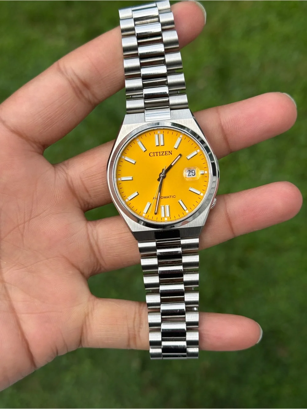 Citizen Stainless Steel Watch with Vibrant Yellow Men's Tsuyosa Japan Automatic