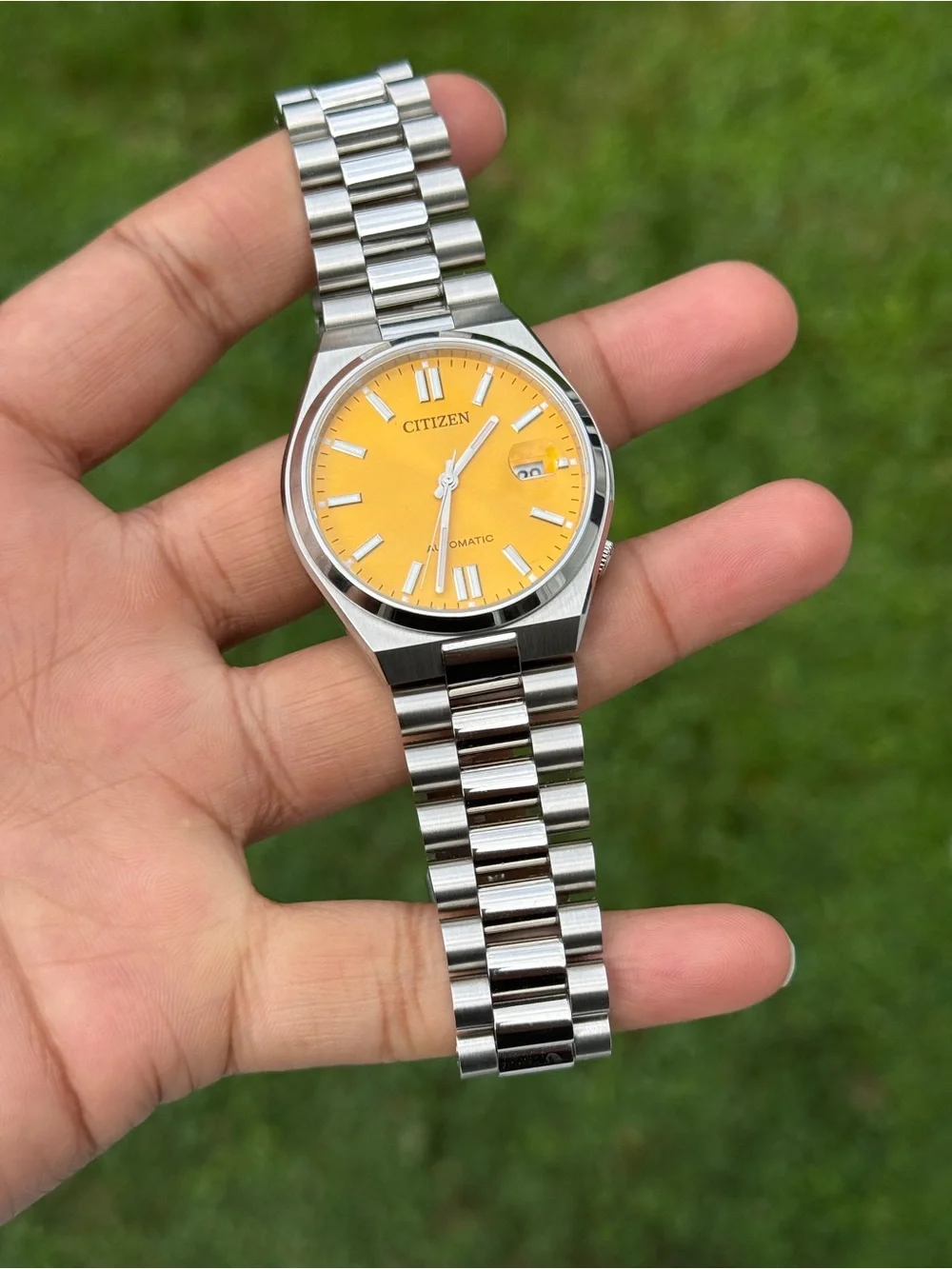 Citizen Stainless Steel Watch with Vibrant Yellow Men's Tsuyosa Japan Automatic