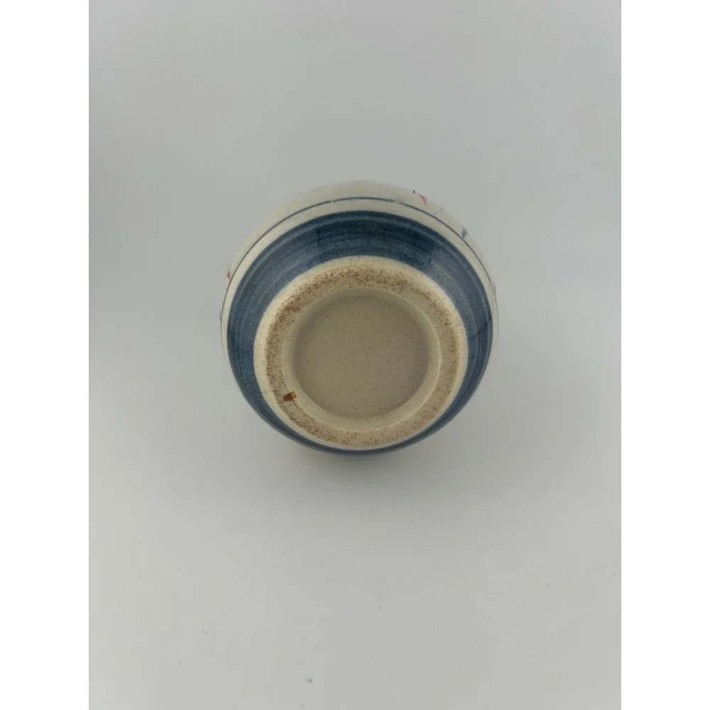 Japanese Ceramic Sake Bottle Vintage Mushroom Floral Design Blue White‎