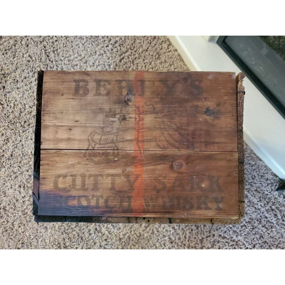 VTG Berry Bros & Rudd Cutty Sark Wooden Crate Box Scotch Whiskey + Pub Mirror