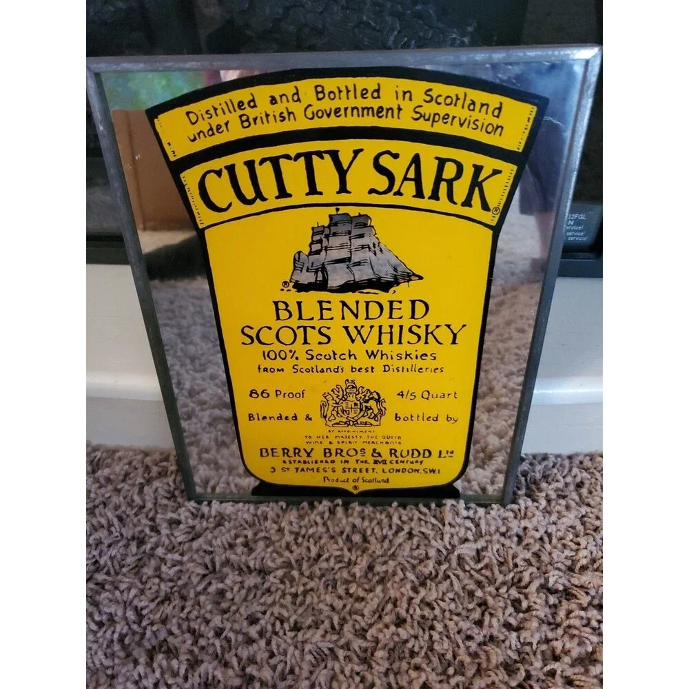 VTG Berry Bros & Rudd Cutty Sark Wooden Crate Box Scotch Whiskey + Pub Mirror