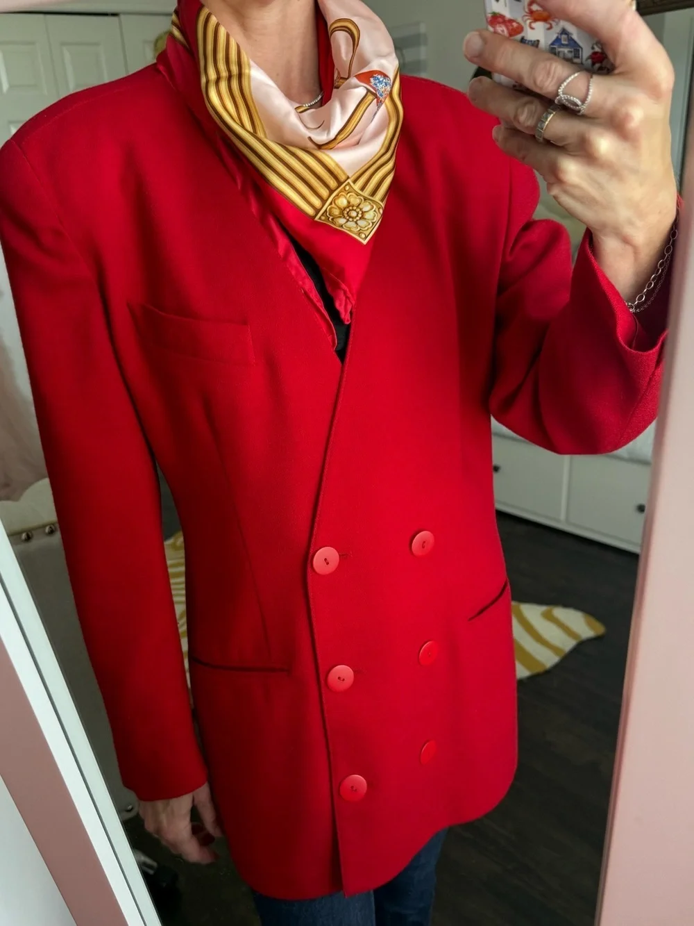 Vintage Christian Dior Red Wool Power Double Breast Blazer USA Paris NY