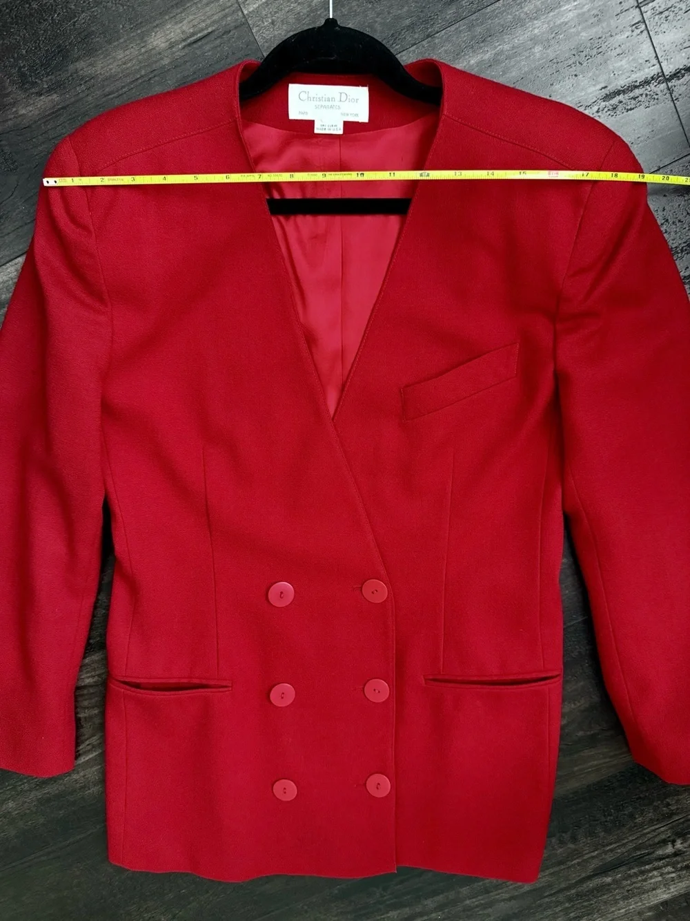 Vintage Christian Dior Red Wool Power Double Breast Blazer USA Paris NY