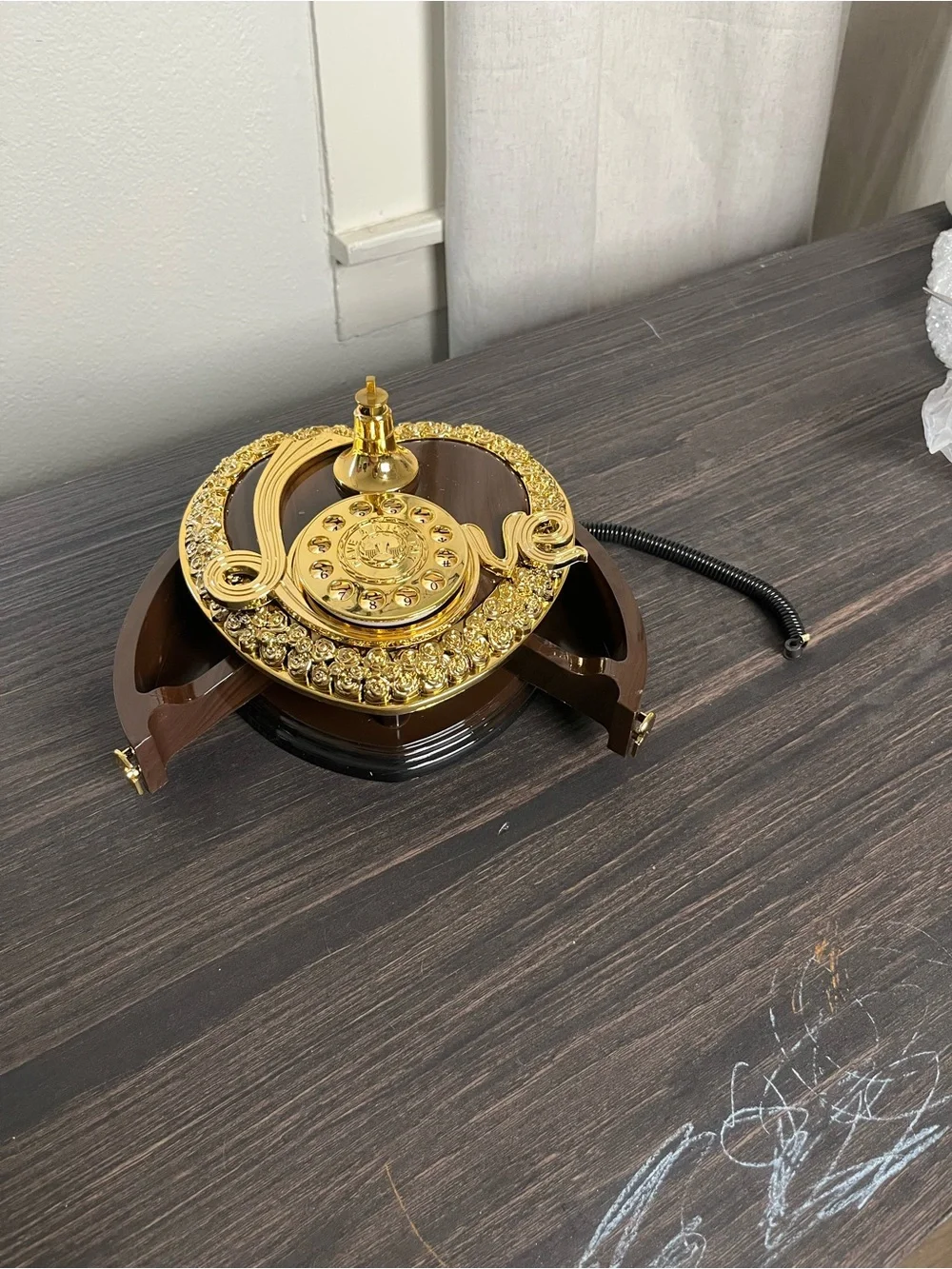 Victorian-Style Rotary Telephone in Gold & Dark Brown Chocolate NIB Corded