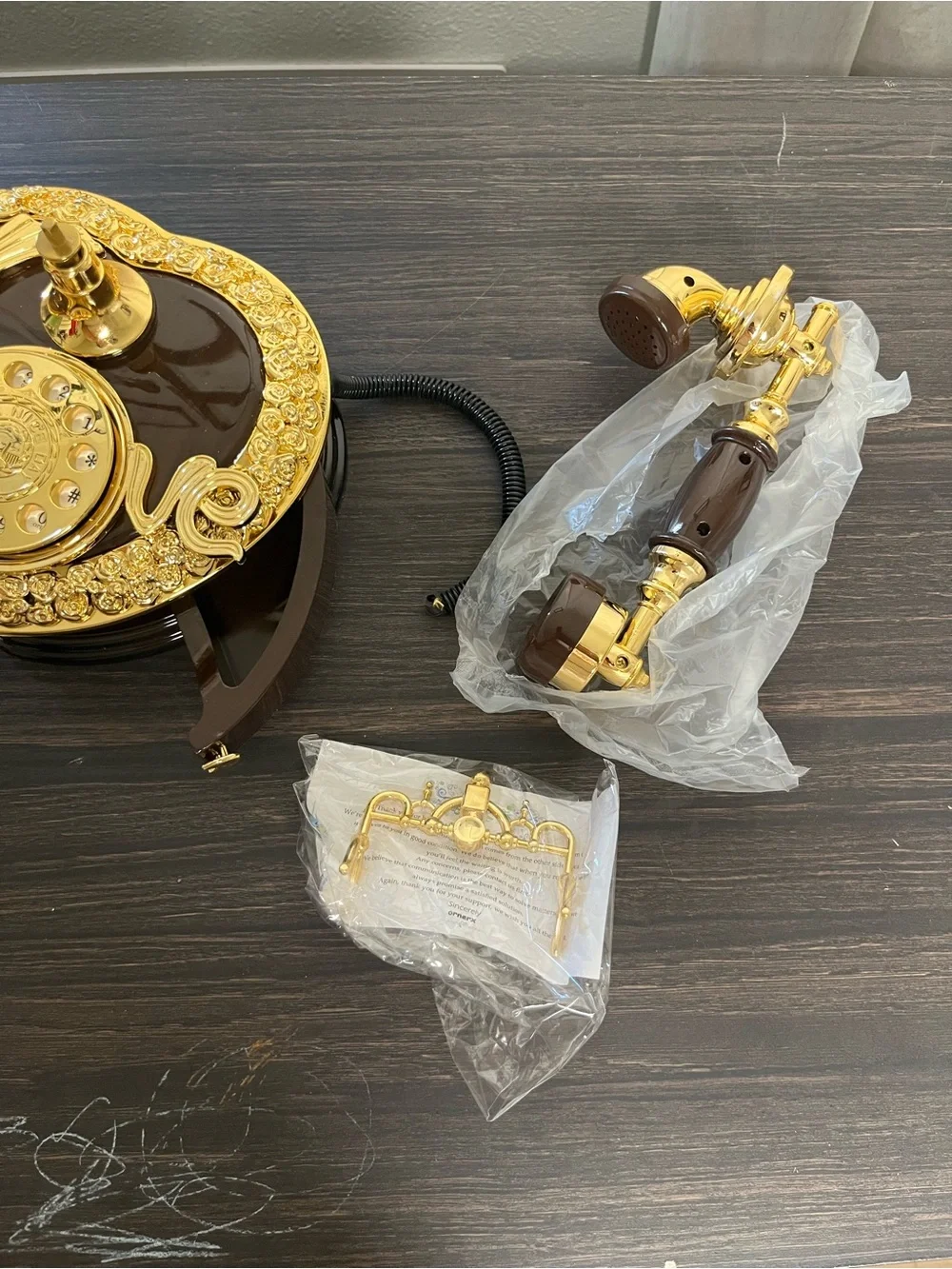 Victorian-Style Rotary Telephone in Gold & Dark Brown Chocolate NIB Corded
