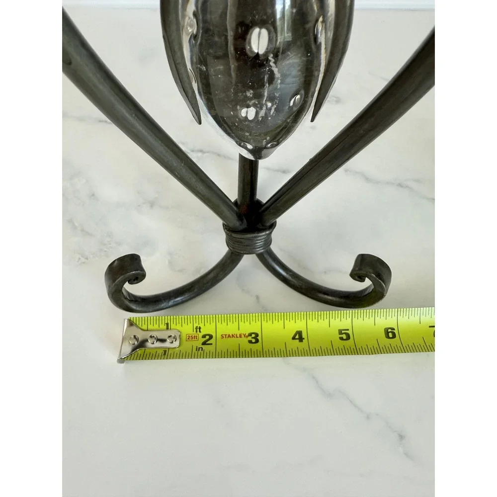VTG Wrought Iron Candle Holder w/Clear Glass Strawberry Insert 12