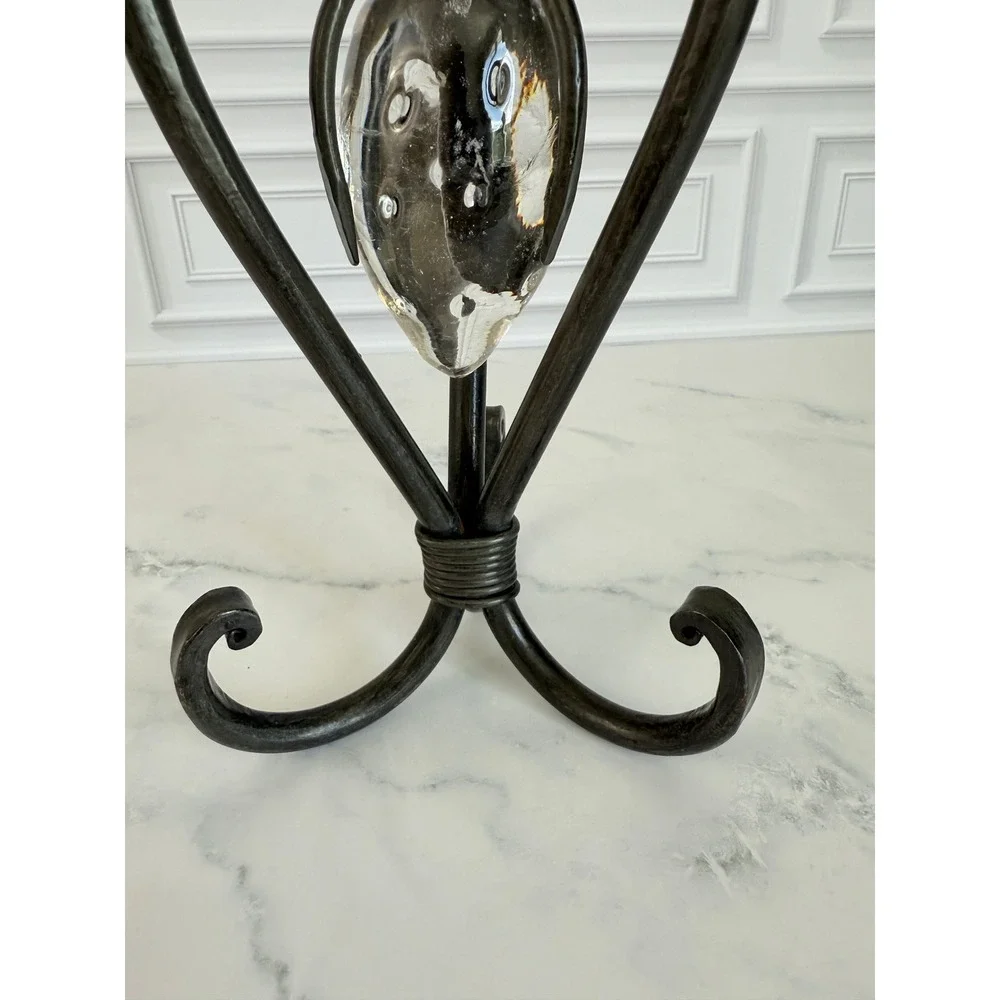 VTG Wrought Iron Candle Holder w/Clear Glass Strawberry Insert 12