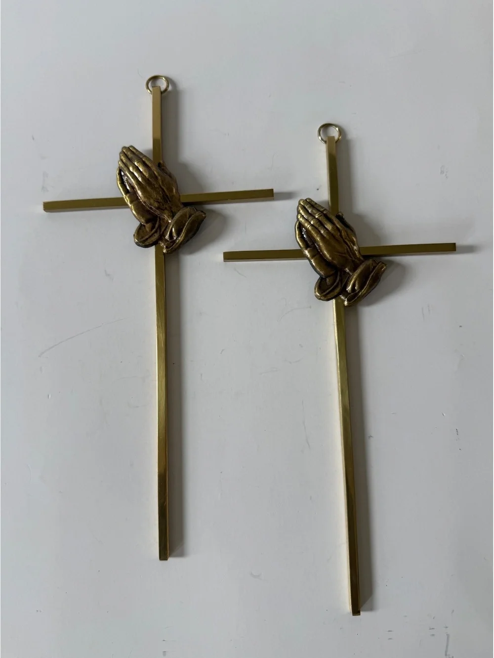 Vintage Brass Praying Hands Wall Crosses Set of 2 Religious Christian Wall Decor