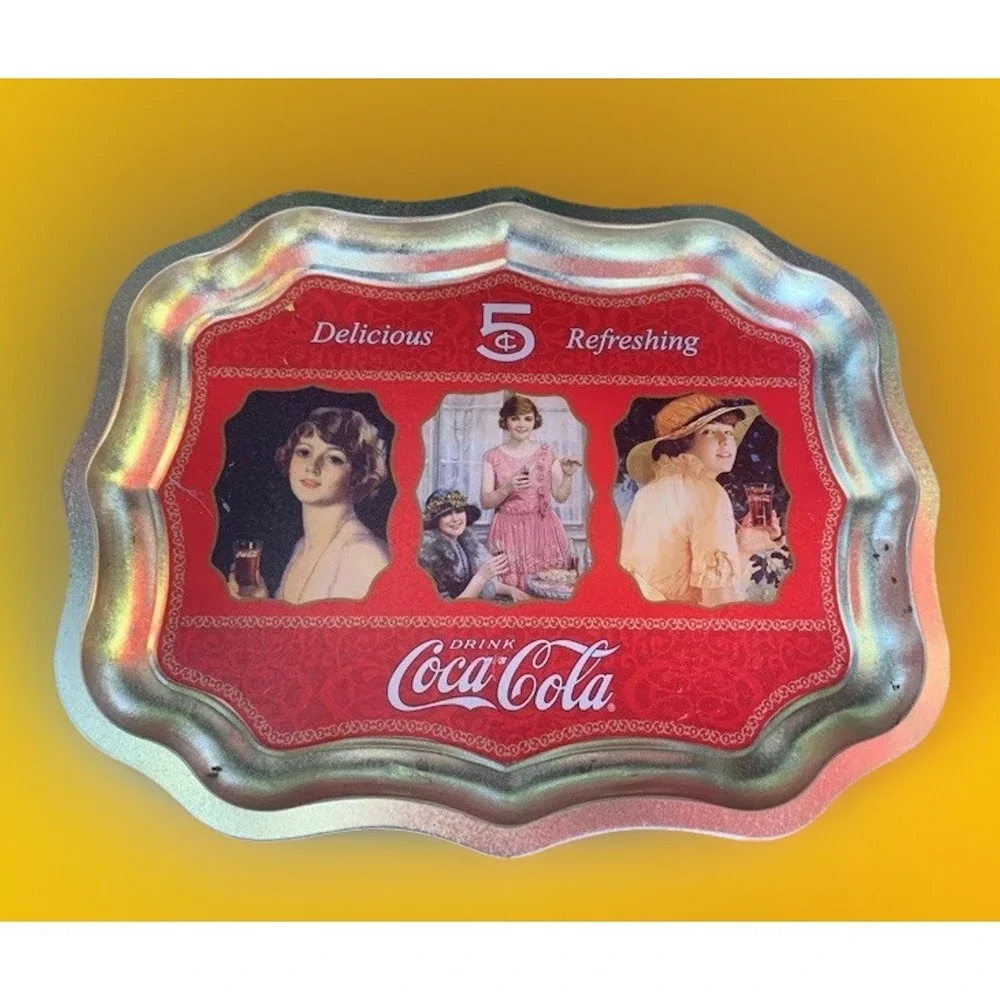 COCA COLA Tray‎ DRINK 5 Cents REFRESHING COKE Bottle Lady Tin Box Co RARE