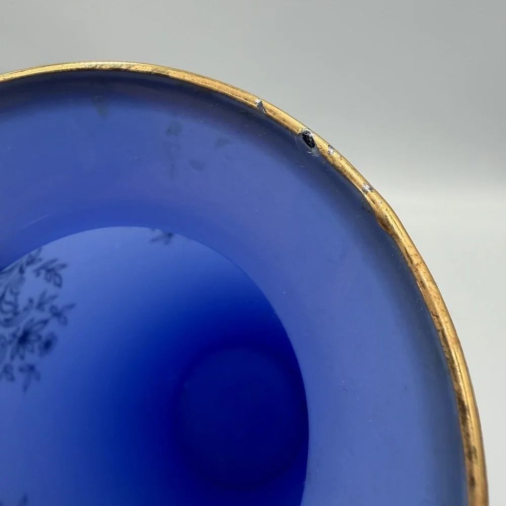 Handmade Italian Cristallerie Cobalt Blue24k Gold Accent Vase Mid Century Modern