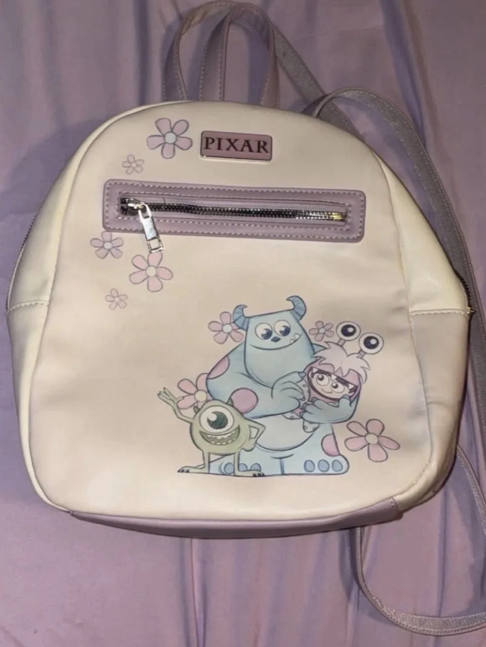 Pixar Kids' Lilac & White Monsters Backpack - Cute Character Design