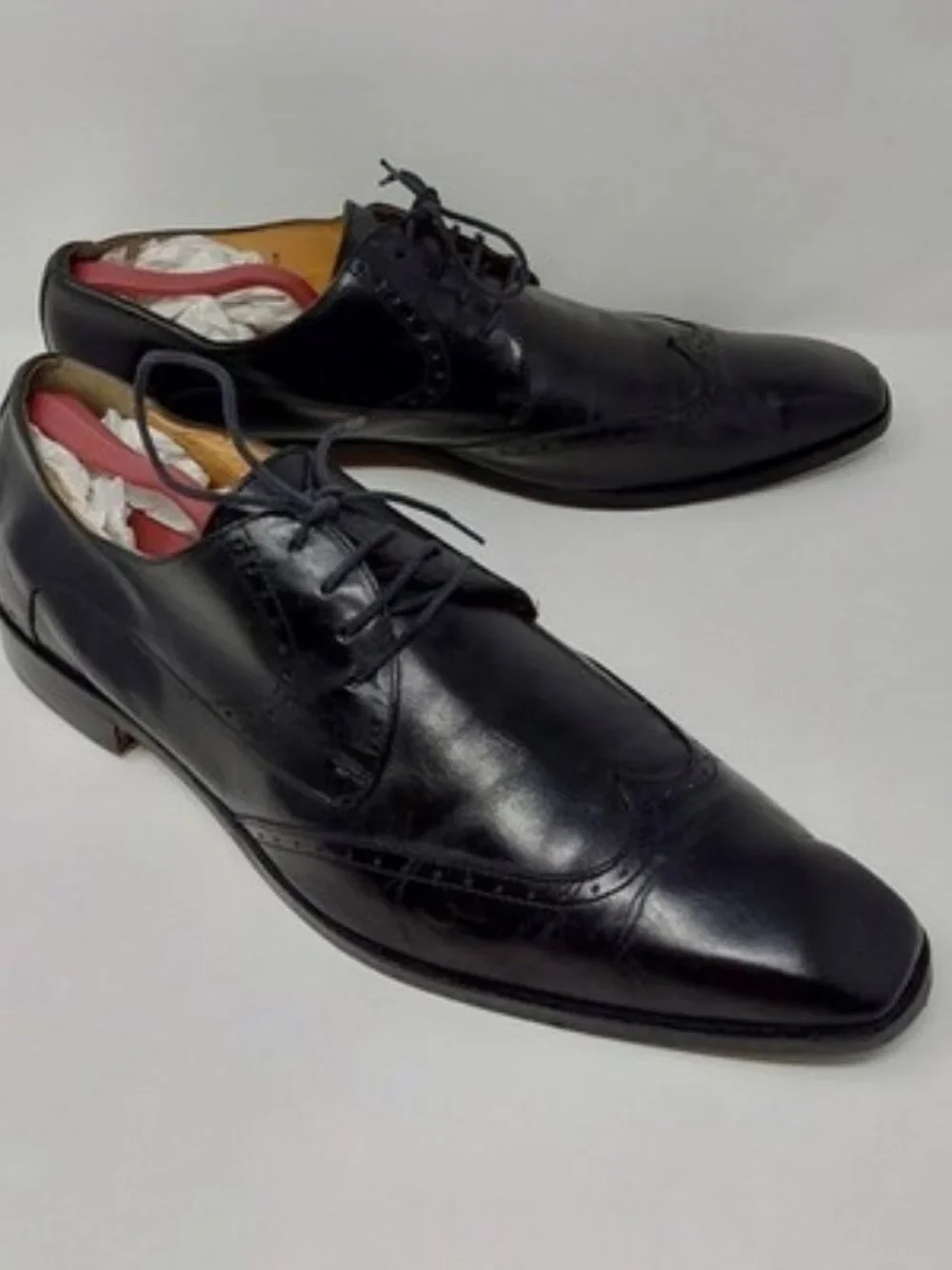 DeLaRentis Italian Couture Men's Wingtip Derby Shoes Black Leather Size 12M