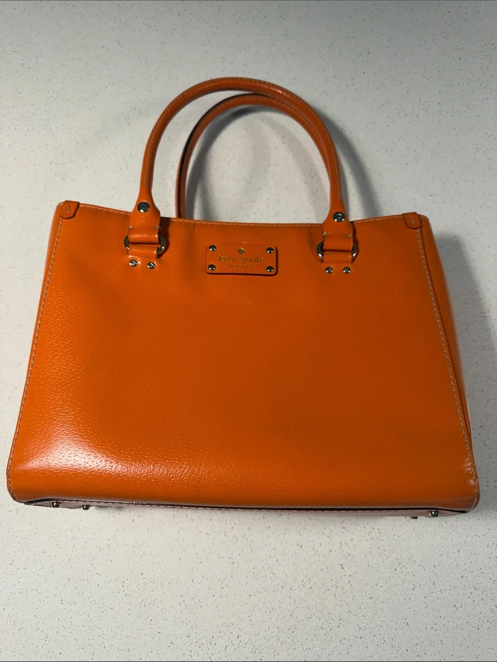 kate spade Orange Pebbled Leather Double-Handle Shoulder Bag