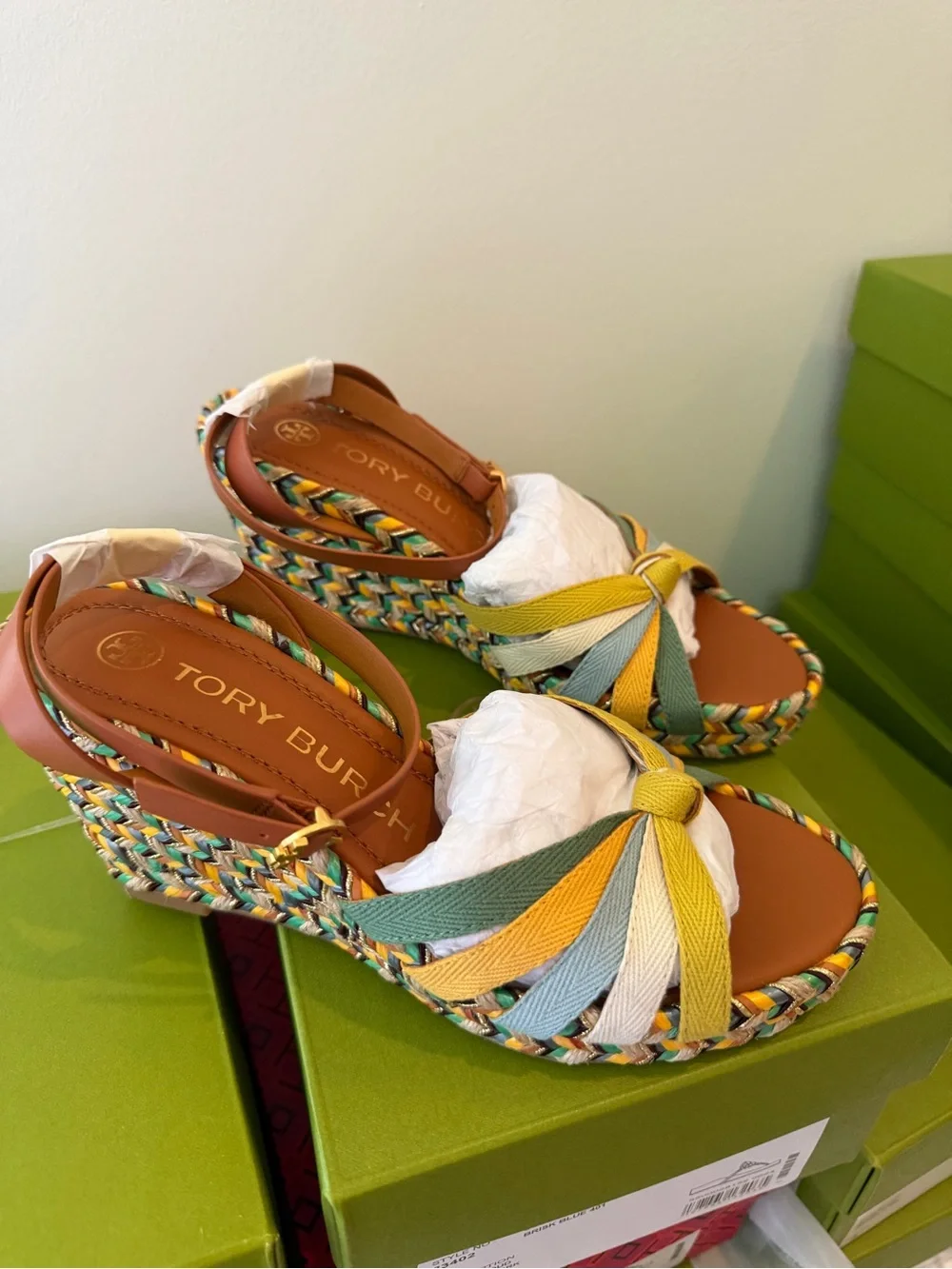 Tory Burch Multicolor Braided Knot Wedge Sandals