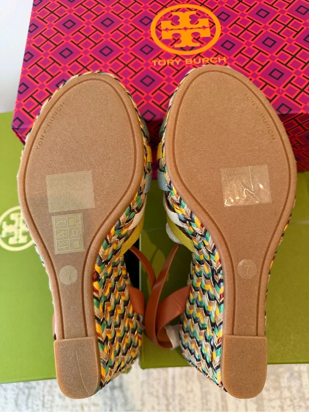 Tory Burch Multicolor Braided Knot Wedge Sandals