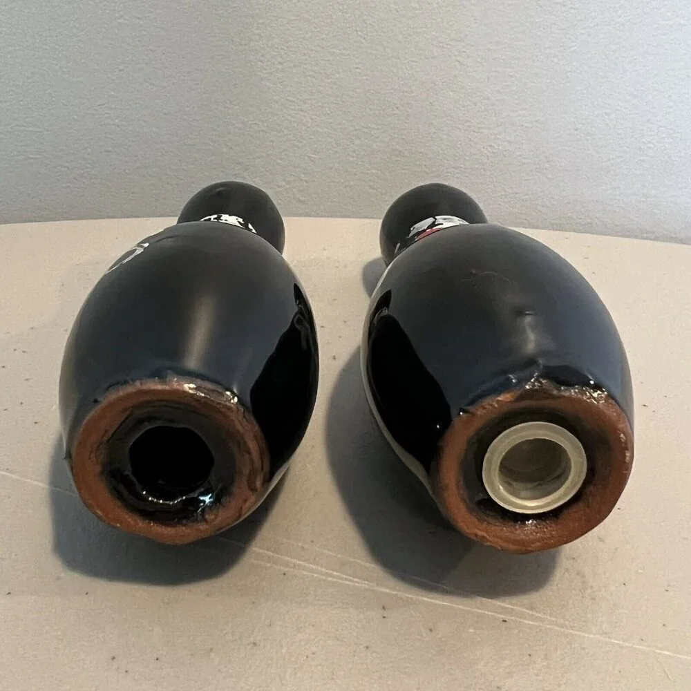 Bowling Pins Salt and Pepper Shakers 1949 Mid Century Kitsch Black Vintage