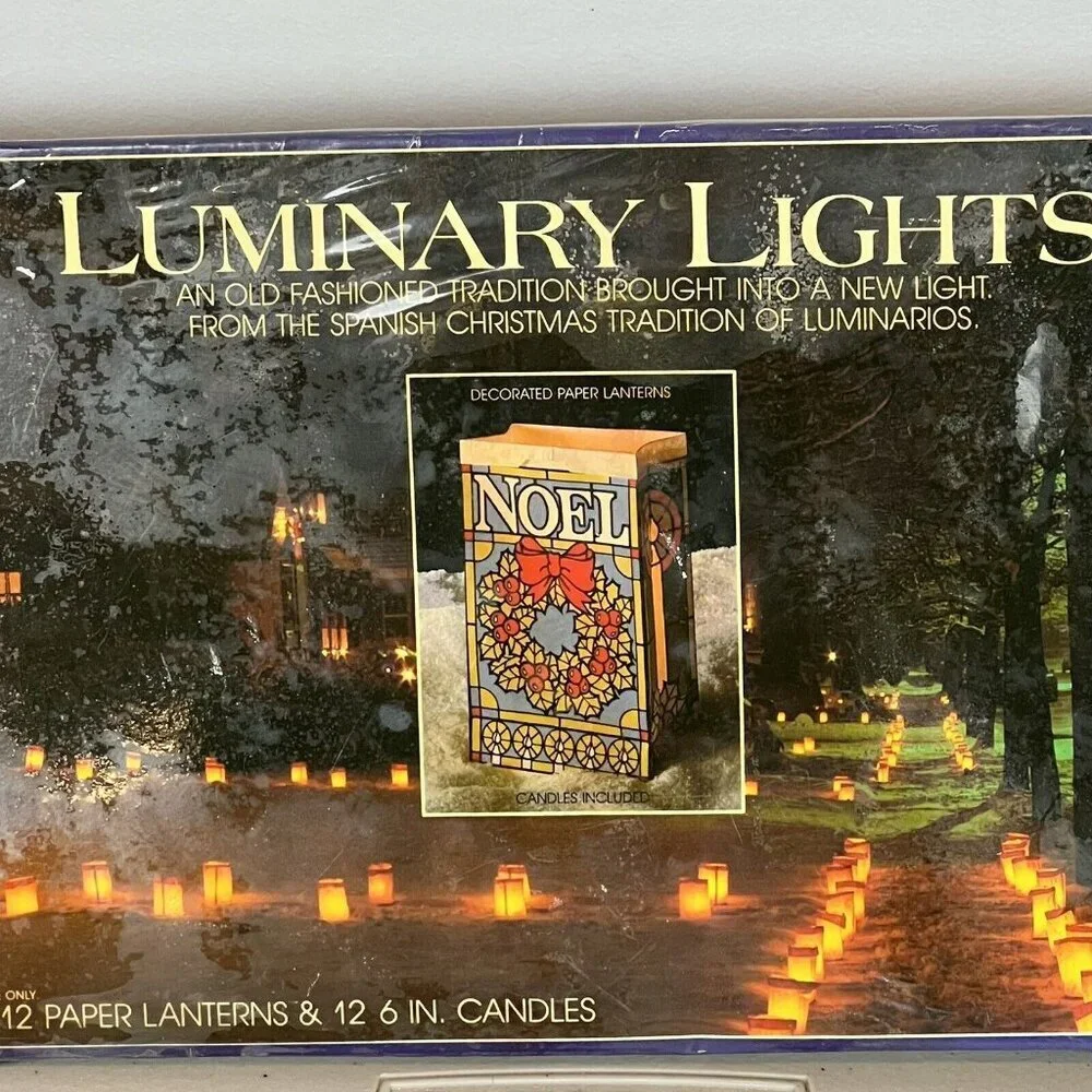 Vintage Noel Christmas Luminary Lights Lenox Candles and Paper Bag Luminaries