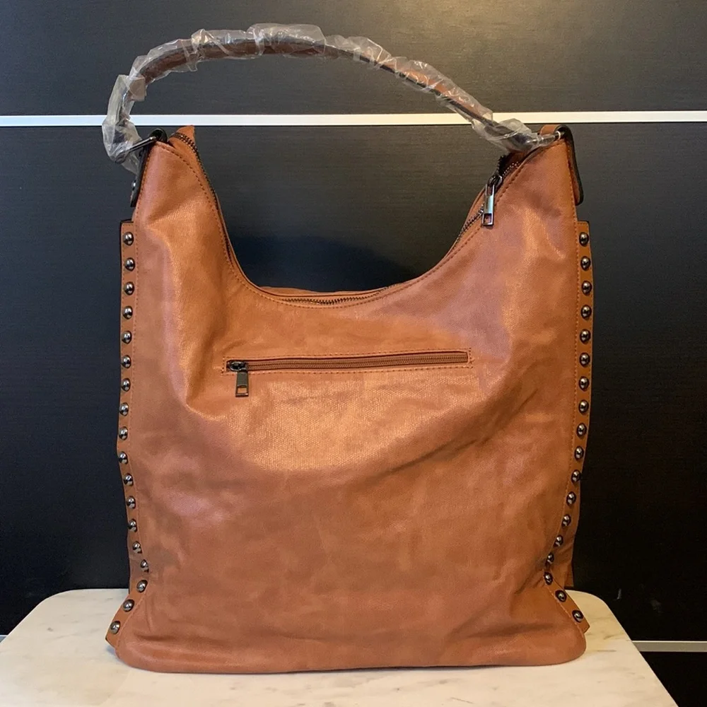 Mellow World Marion Cognac Studded Hobo Bag