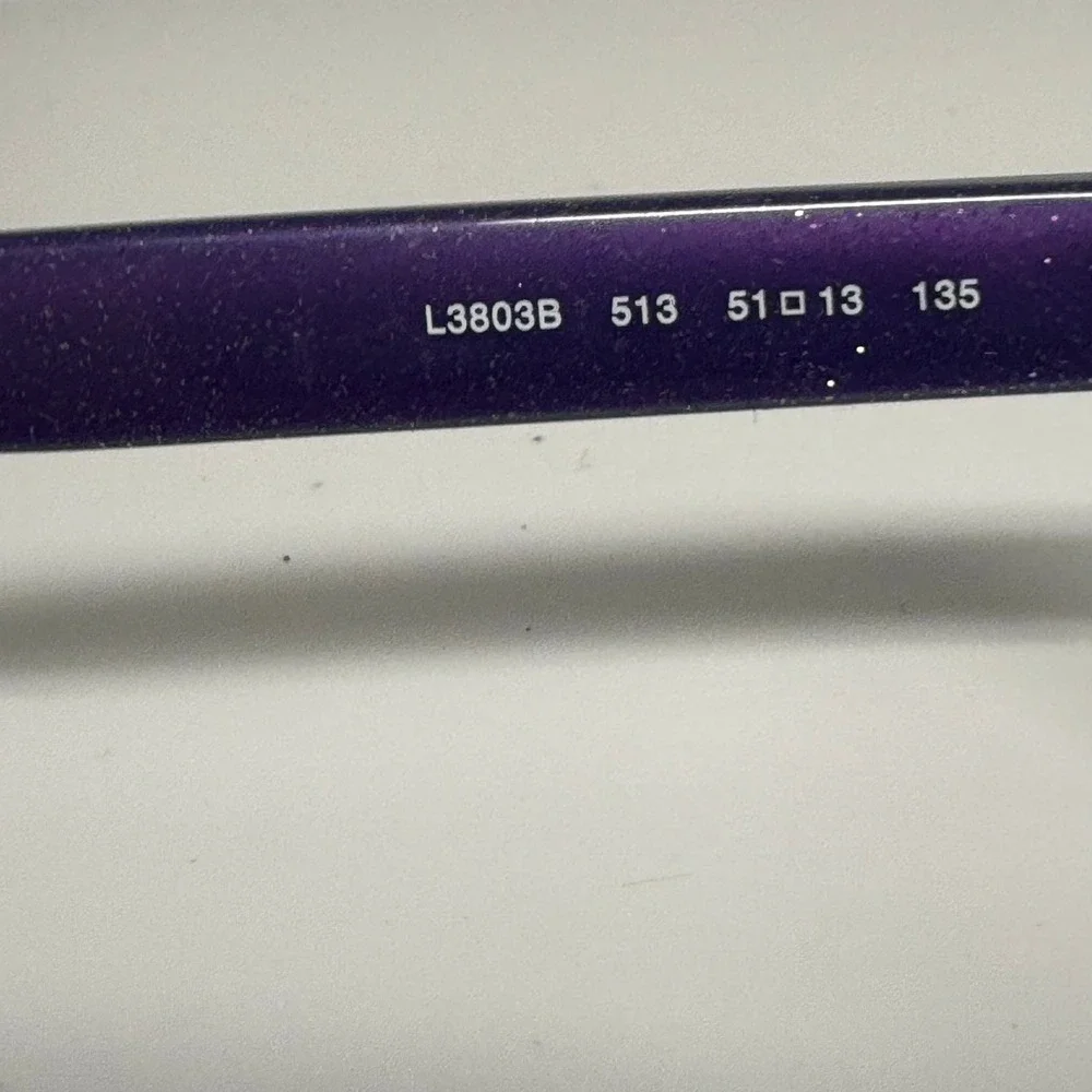 Lacoste L3803B 513 Purple Glitter Rectangular Eyeglass Frames 51-13-135 Italy
