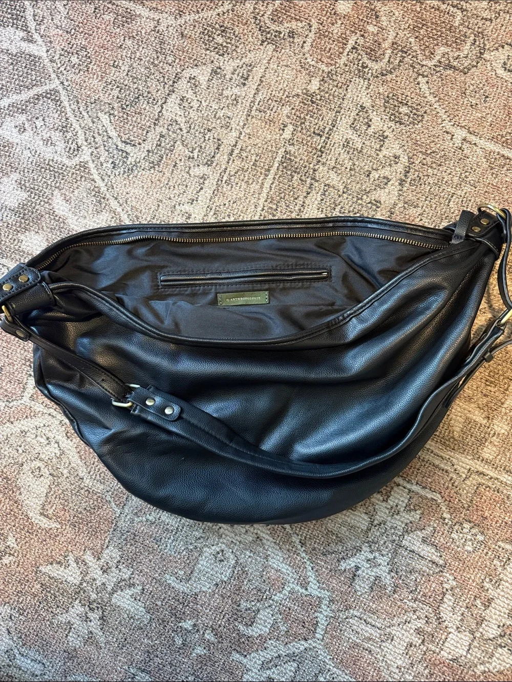 Anthropologie Black Leather Hobo Shoulder Bag