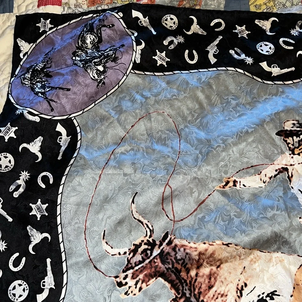 C.M. Russell large western cowboy silk scarf horse equine 34” square hand rolled