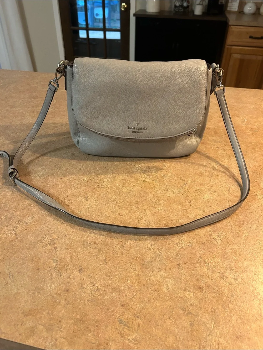 kate spade Light Gray Pebbled Leather Crossbody Flap Bag