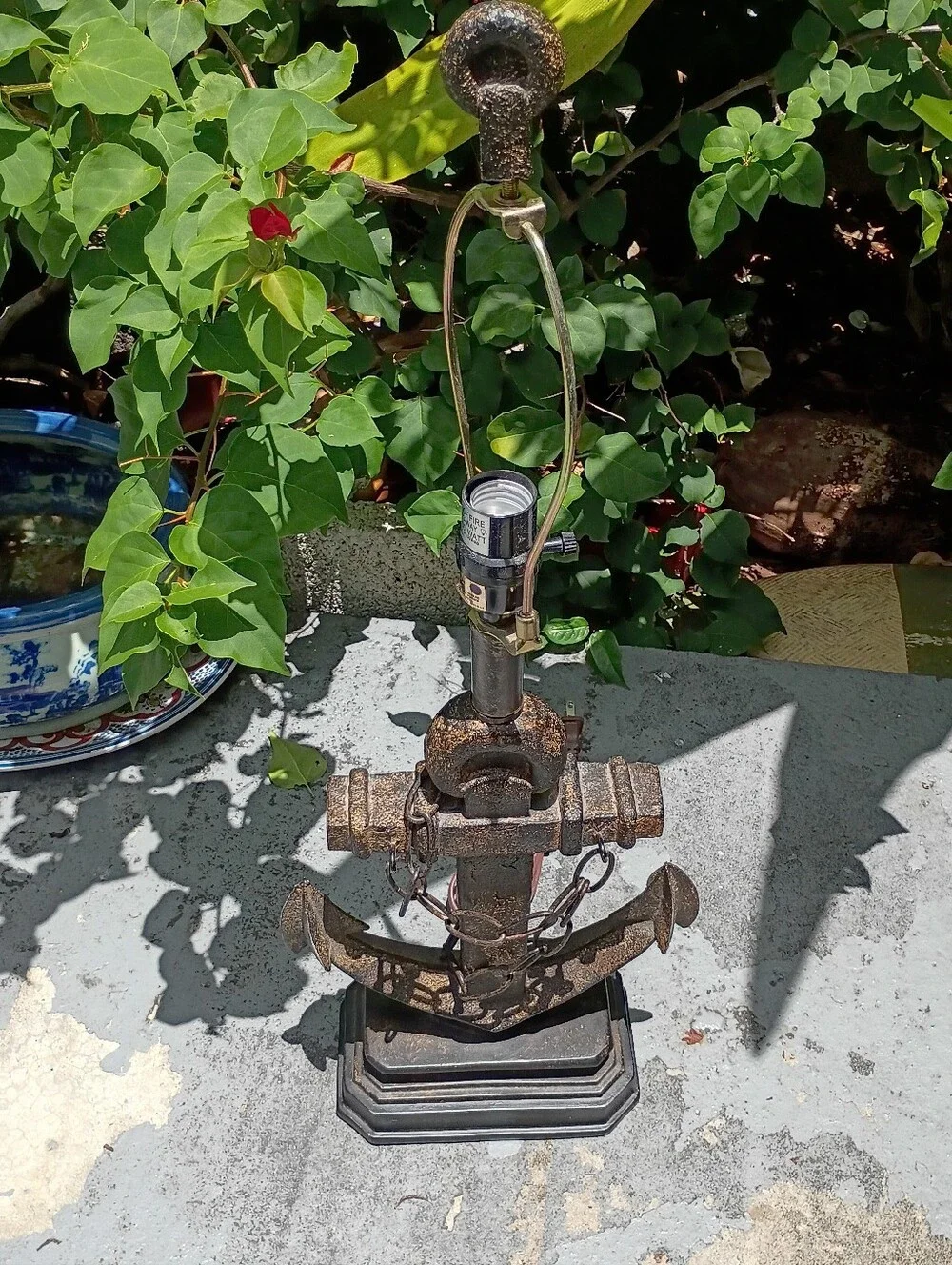 Urbalabs Vintage Rustic Anchor Table Lamp Distressed Brown Metal Nautical Accent