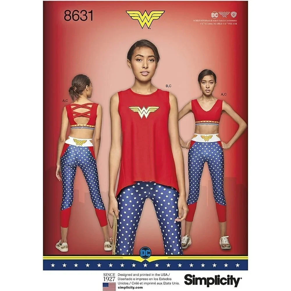 Simplicity Sewing Pattern 8631 0948 Wonder Woman Knit Sports Bra Top‎ Leggings