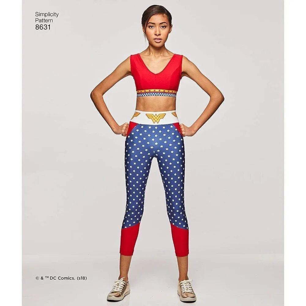 Simplicity Sewing Pattern 8631 0948 Wonder Woman Knit Sports Bra Top‎ Leggings