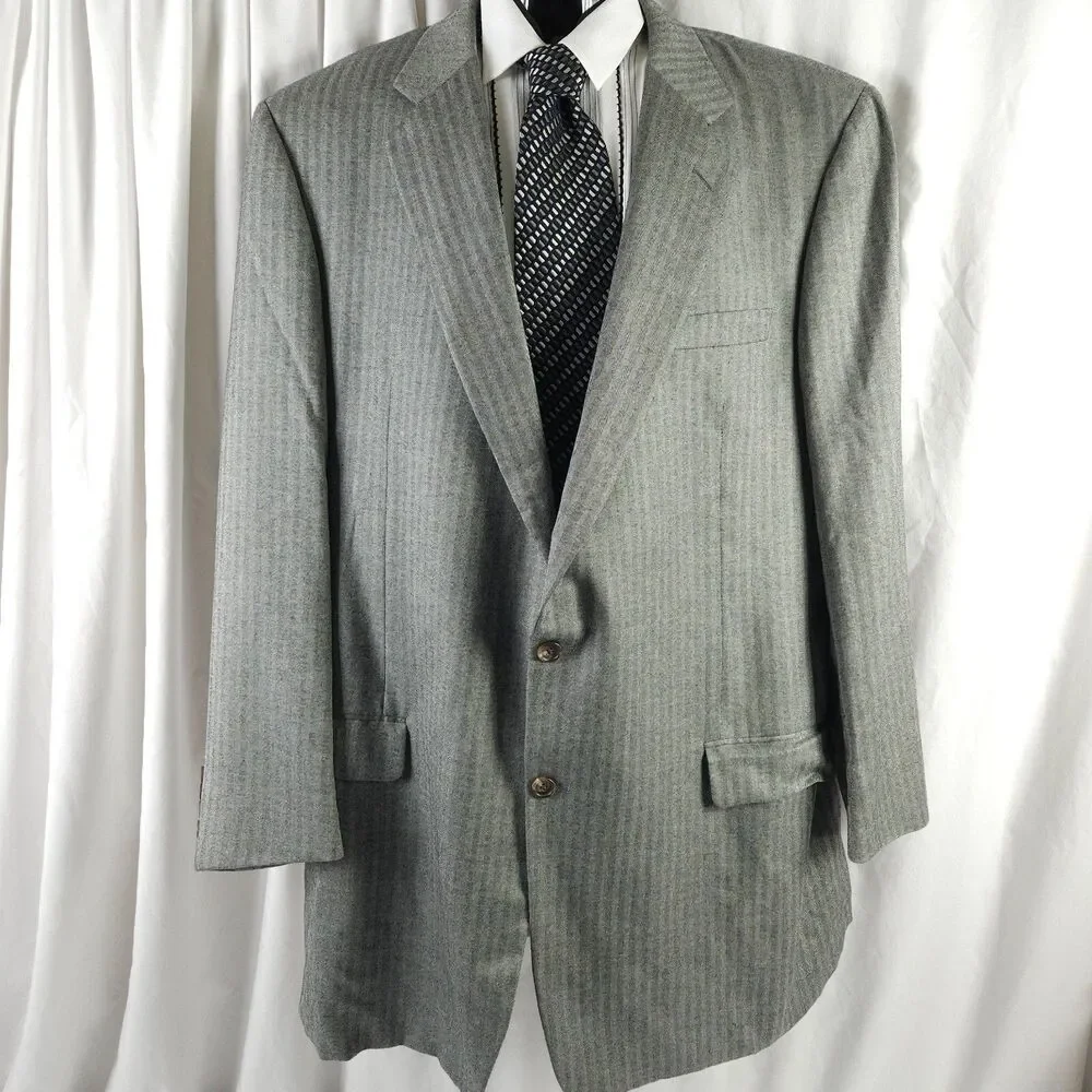 Hickey Freeman Mens 44L Gray Single Vent 2-Button Sports Coat Blazer Jacket‎