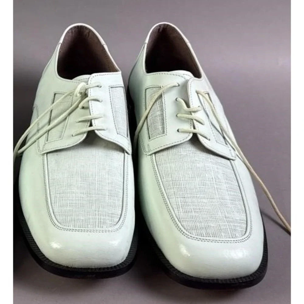 Vintage Mens Mint Green Dress Shoes Size 9 Apron Toe Genuine Leather Sole Oxford