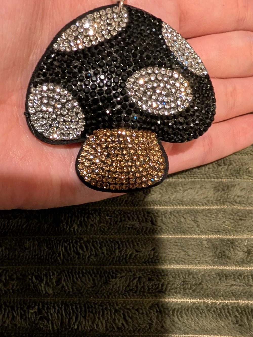 Crystal Mushroom Keychain Charm - Black and Brown
