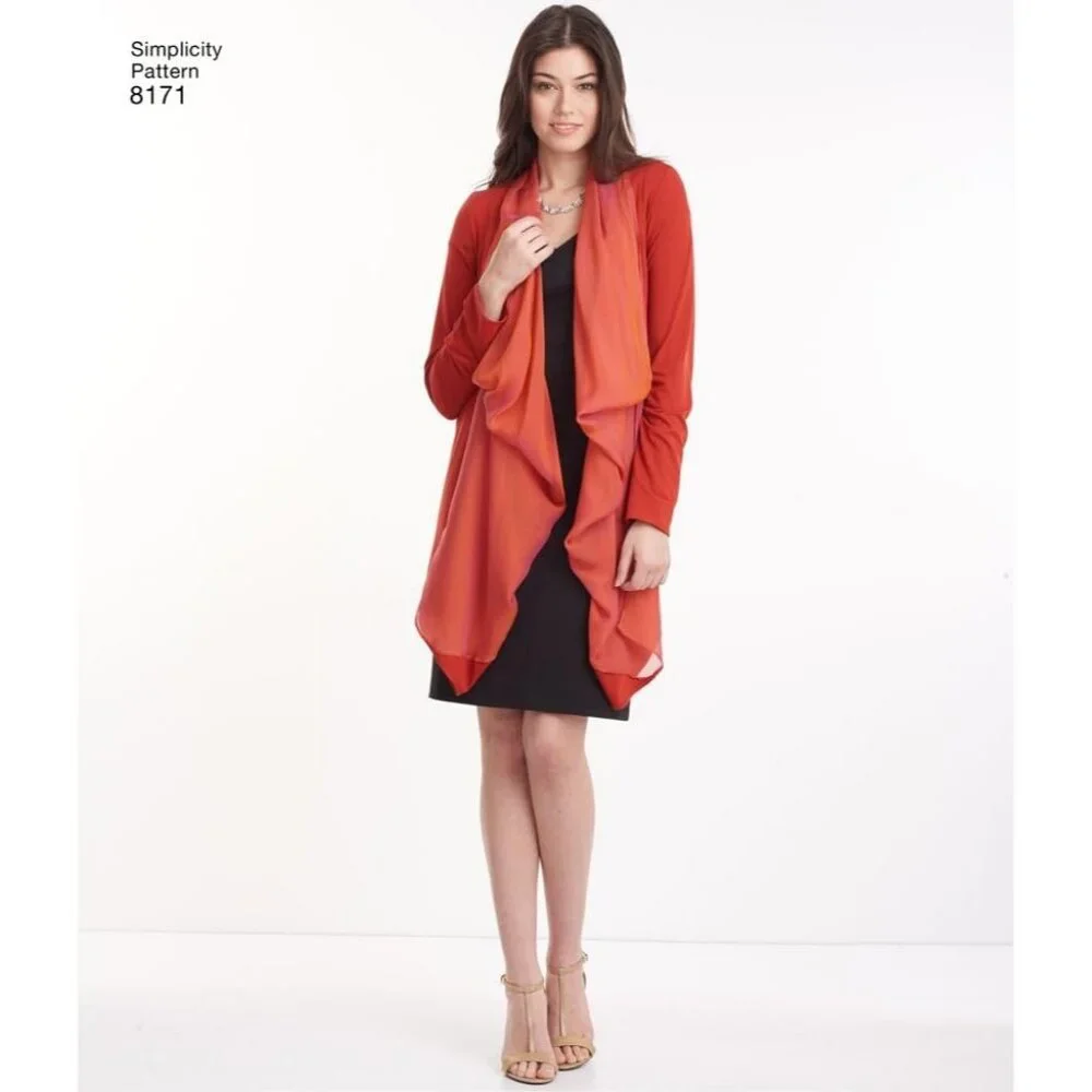 Misses Knit Cardigan Vest Pattern Draped Front Collar Simplicity‎ 8171 XXS-XXL