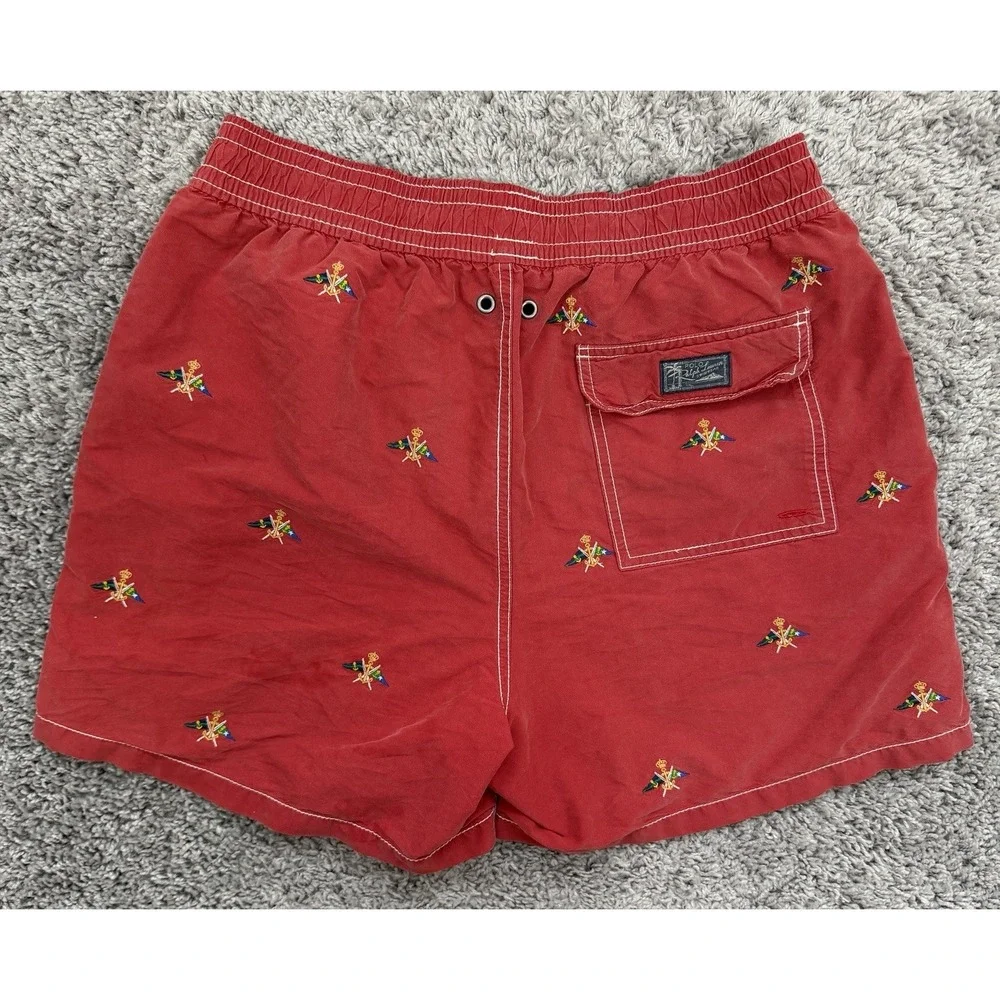 Men's Polo Ralph Lauren Swimsuit Men's Embroidered Nautical Flags Size S Red