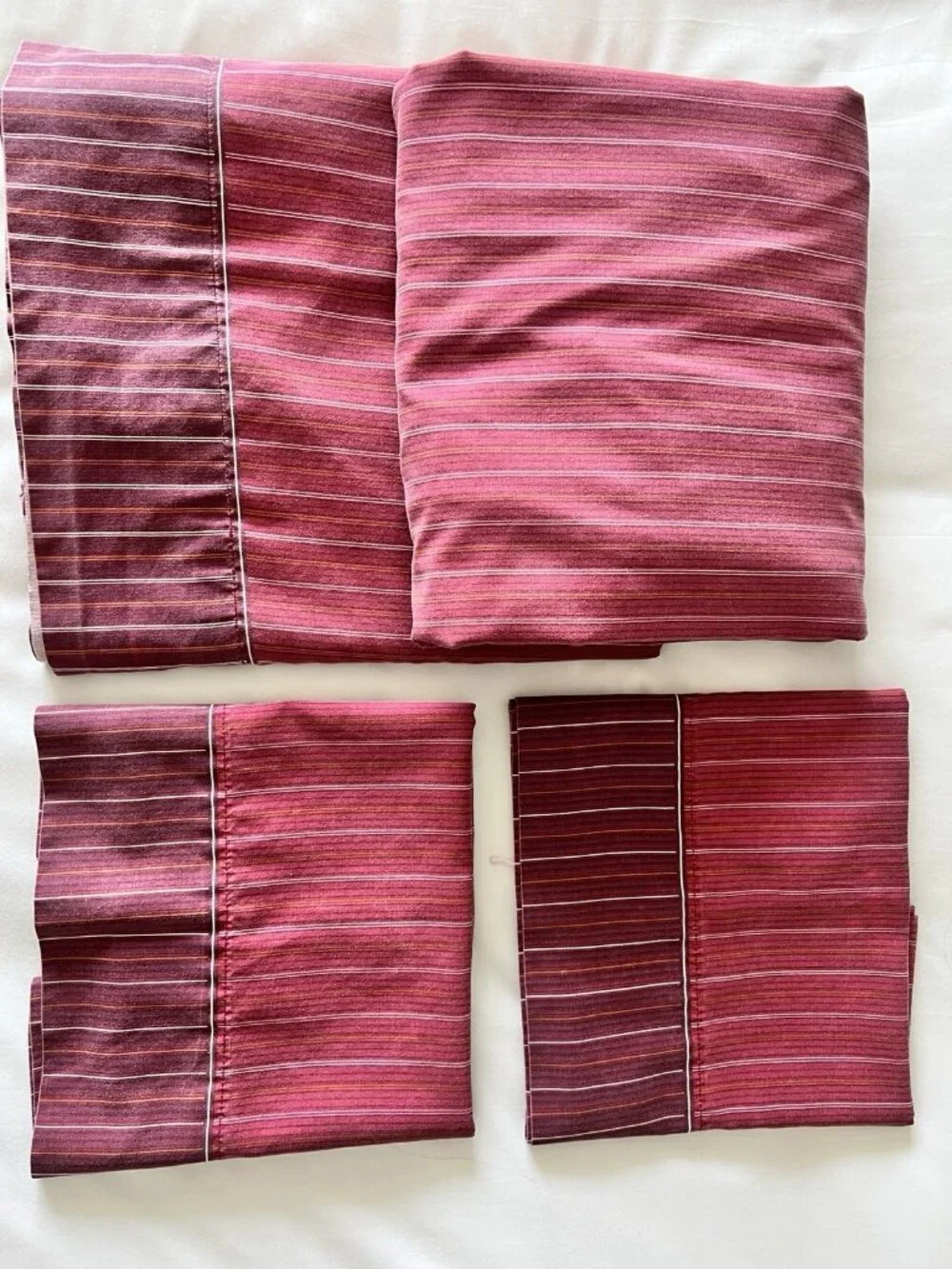 4 Pc QUEEN Sheet Set Stripe Burgundy Pinstripe West Point Stevens Made in USA