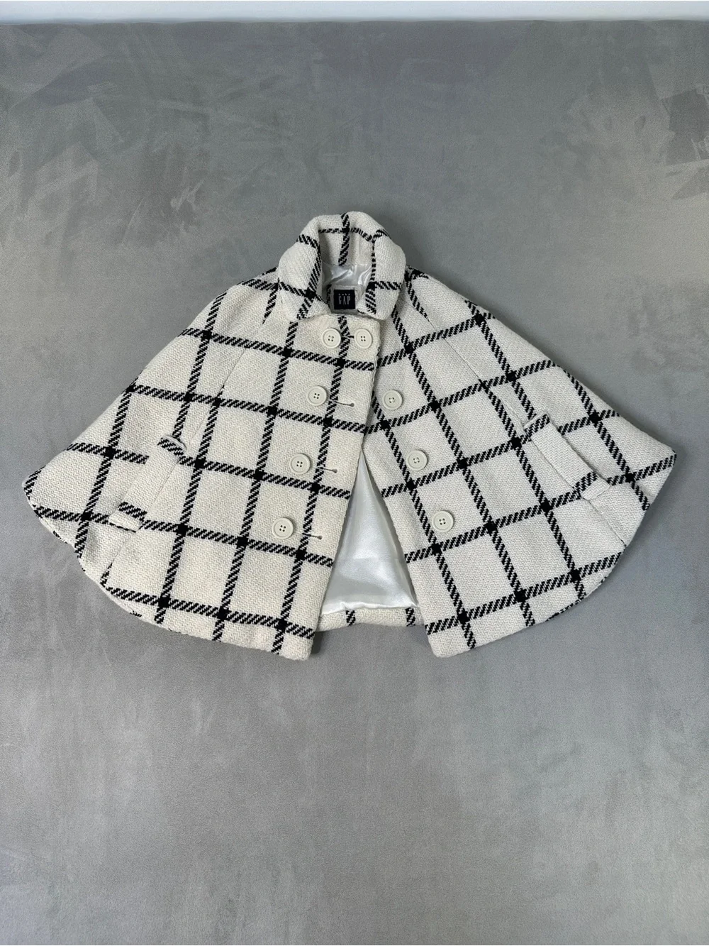 Baby Gap - Chic Windowpane Plaid Cape Coat - White & Black