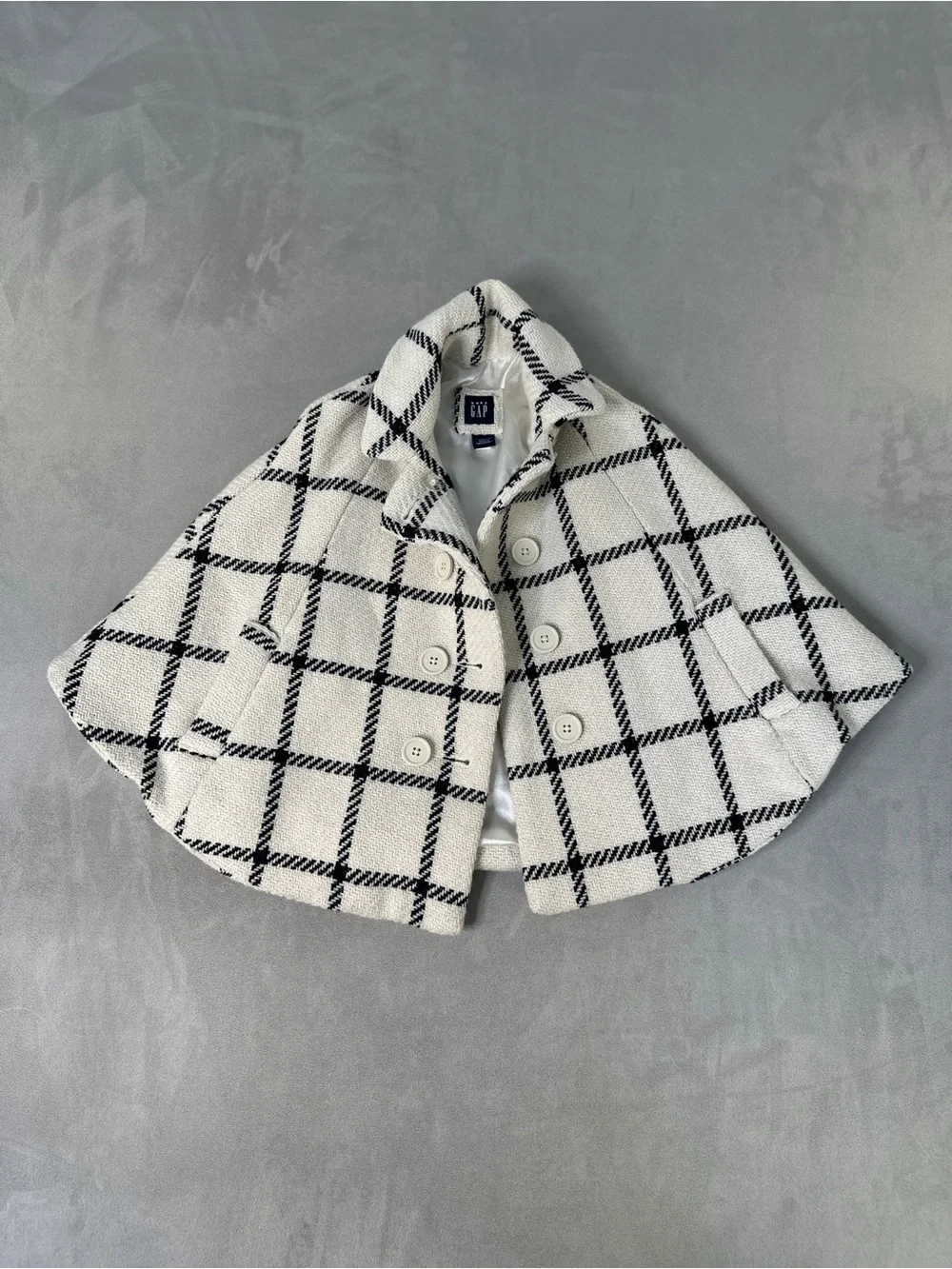 Baby Gap - Chic Windowpane Plaid Cape Coat - White & Black