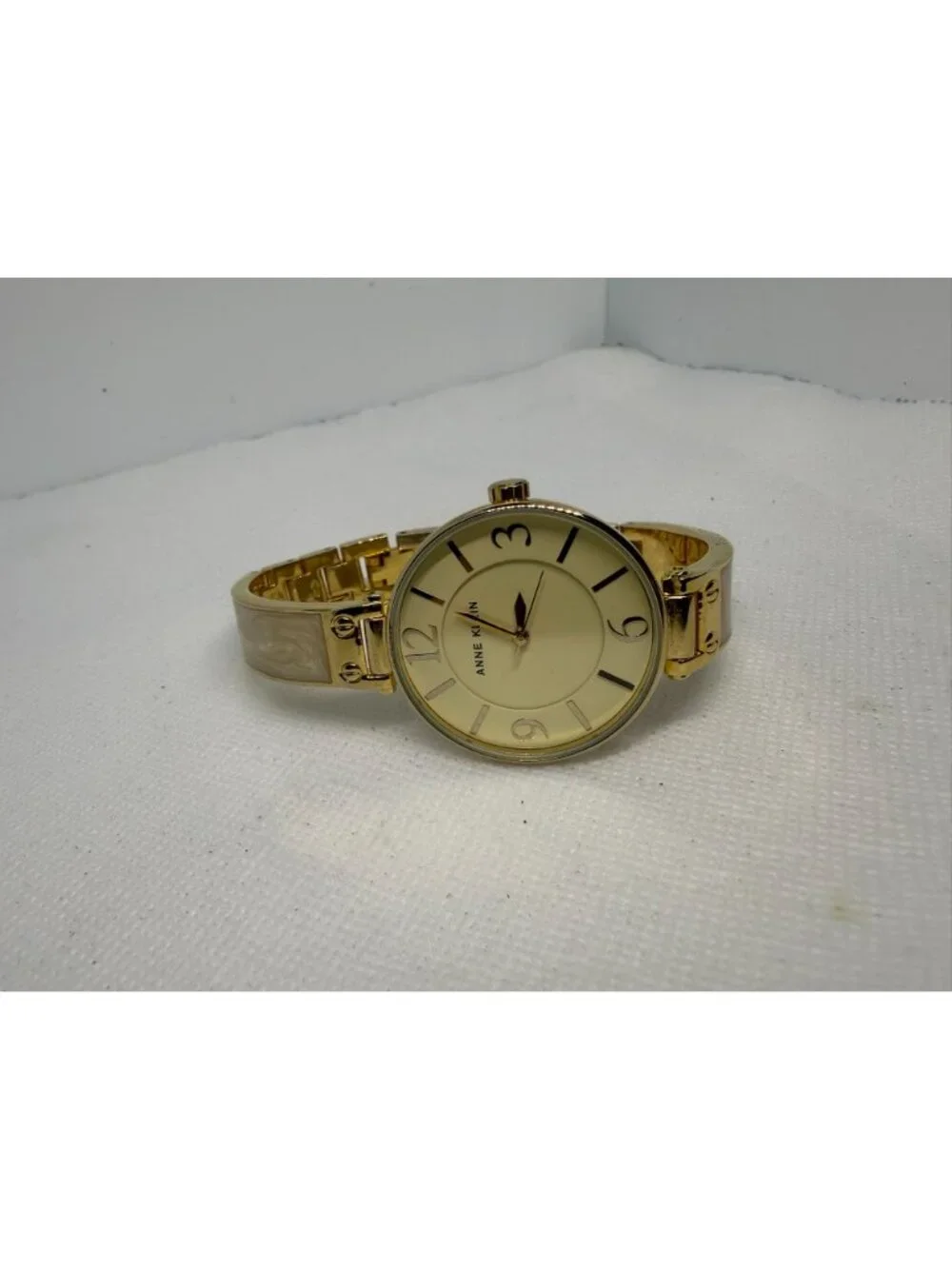 Anne Klein Women's Gold-Tone Cream Dial Marble Acetate Bracelet Watch AK/2690