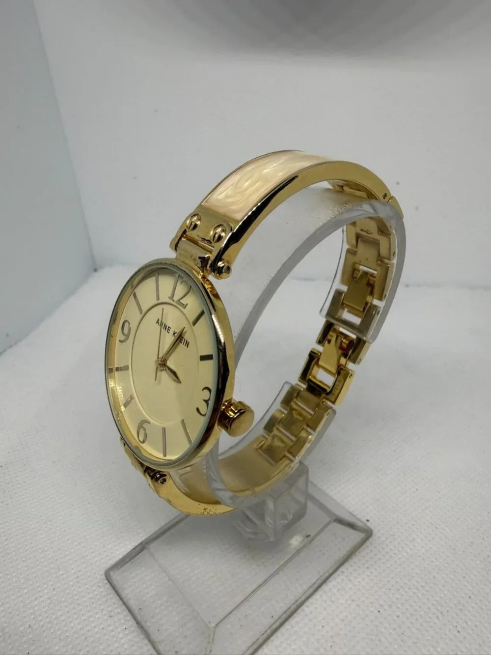 Anne Klein Women's Gold-Tone Cream Dial Marble Acetate Bracelet Watch AK/2690