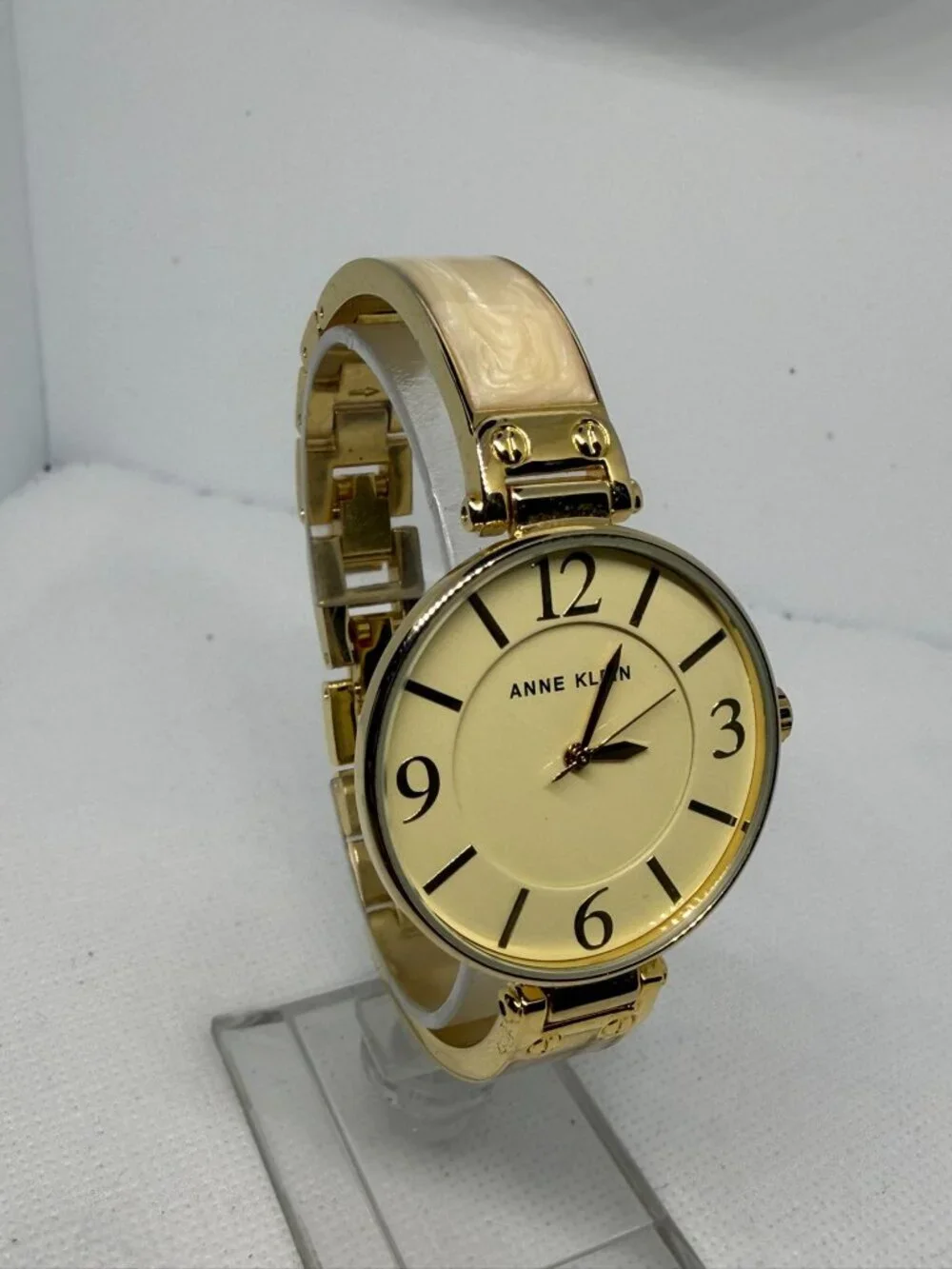 Anne Klein Women's Gold-Tone Cream Dial Marble Acetate Bracelet Watch AK/2690