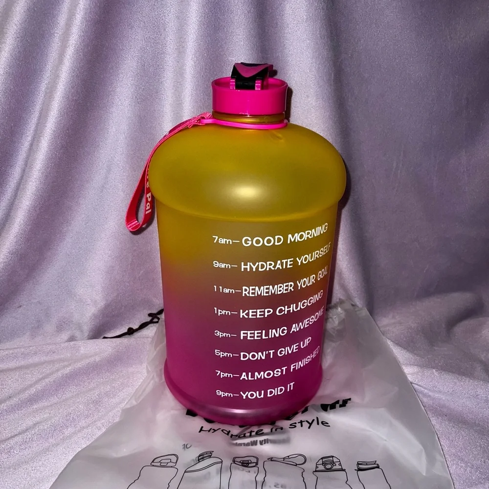 Large Motivational Gradient Water Bottle - Pink and Yellow
