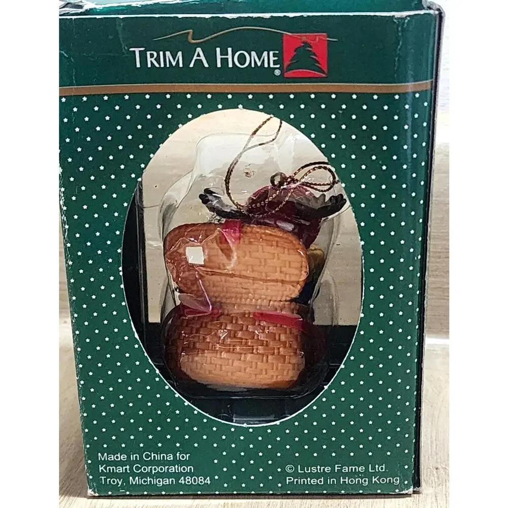 Trim A Home Moose Fishing With Creel Fish Reel Christmas Ornament Lustre Fame 95