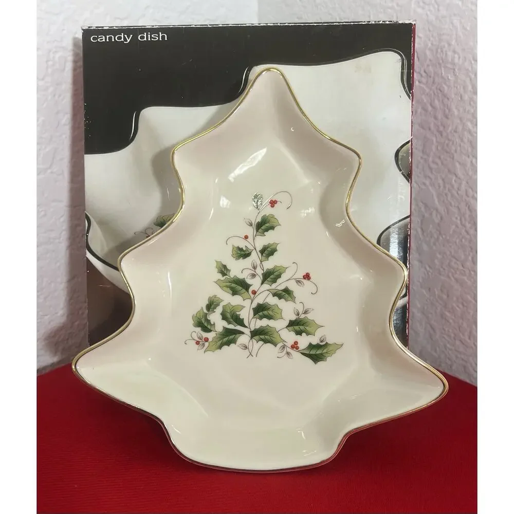 Home for the Holidays  Tree Candy Dish Ivory w/ Gold‎  Christmas Tree Shape 2003