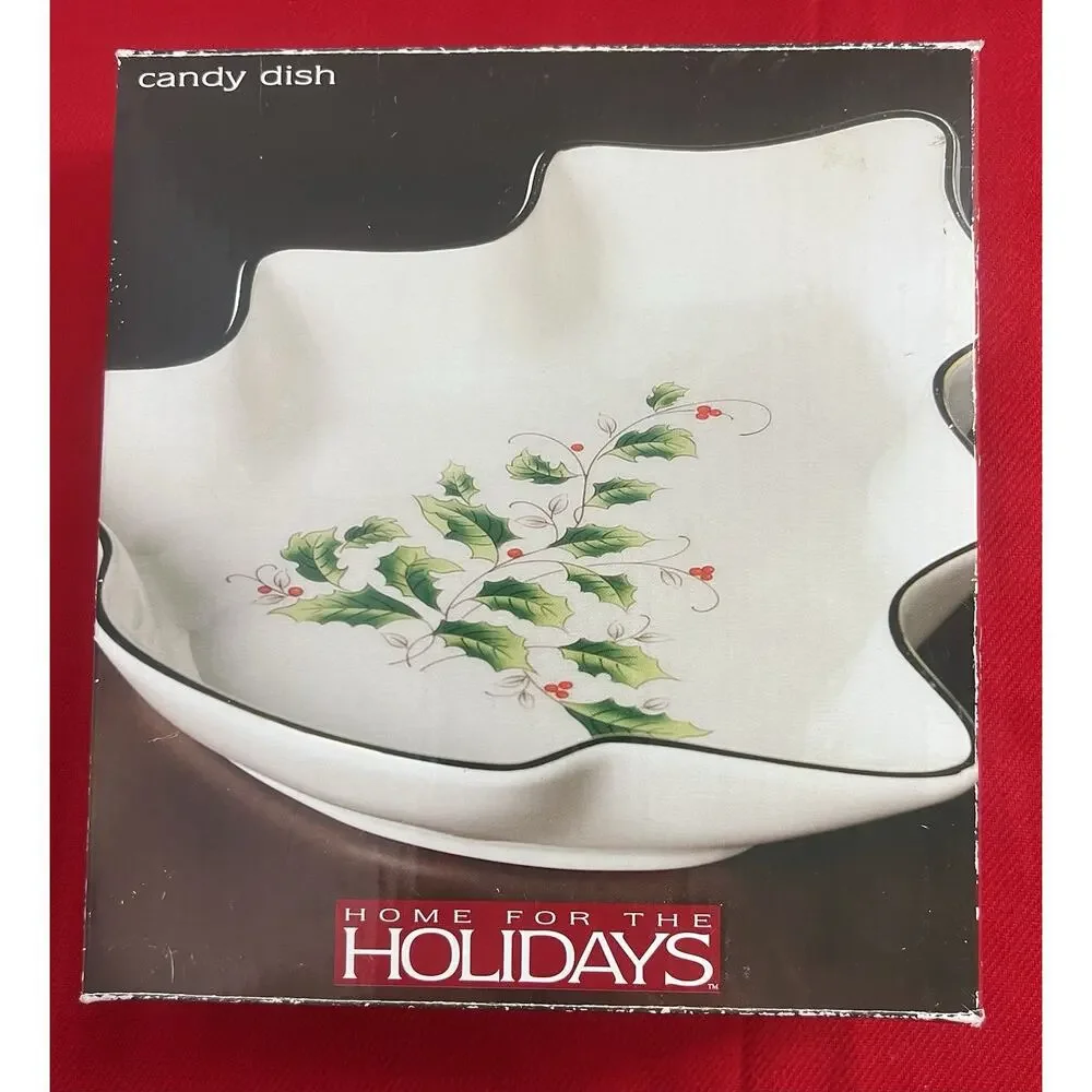 Home for the Holidays  Tree Candy Dish Ivory w/ Gold‎  Christmas Tree Shape 2003