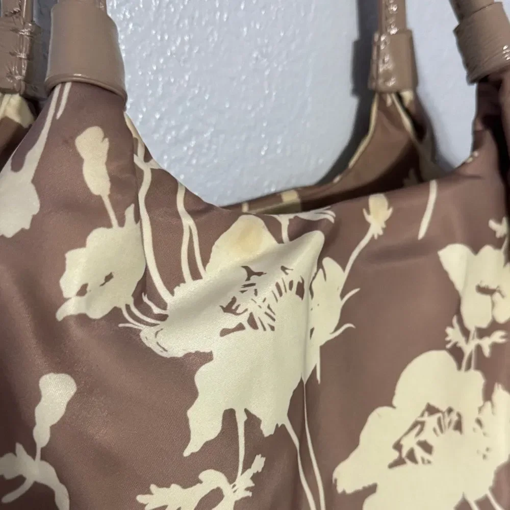 Chic Kate Spade Neutral Floral Nylon Leather Hobo Bag Shoulder Purse Trendy