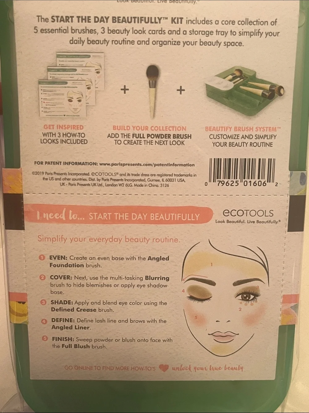 ecotools Teal and Natural Wood 5-Piece Makeup Brush Set NWT